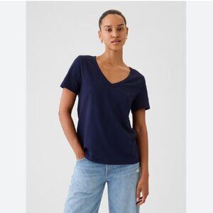Gap Navy Blue Easy‎ Tee V-Neck Cotton Short Sleeve T-Shirt L